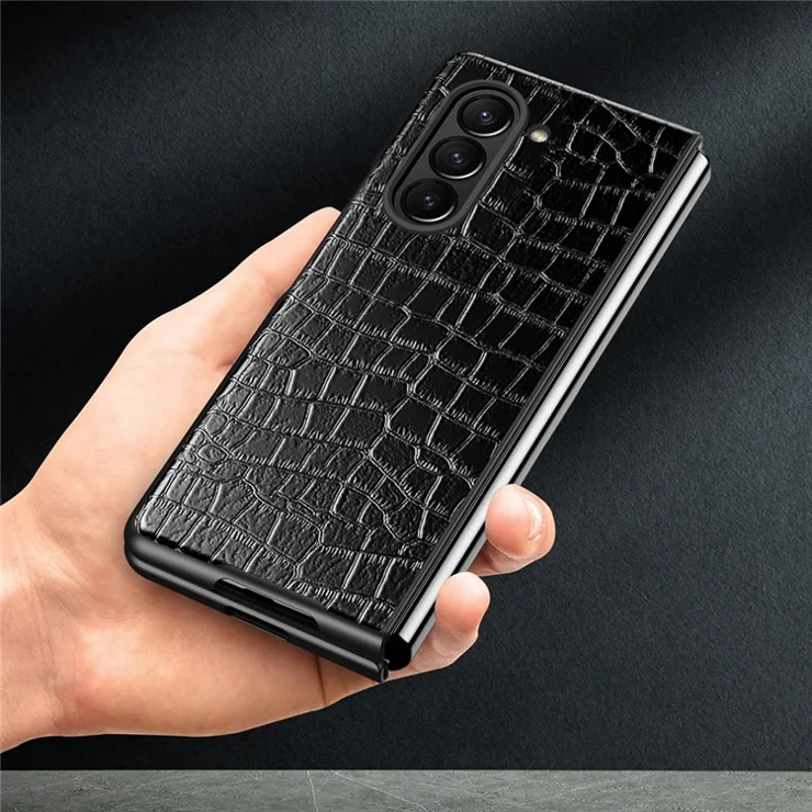 For Samsung Galaxy Z Fold5 5G Crocodile Texture Folding Phone Case PU Leather Coated PC Cover - Red