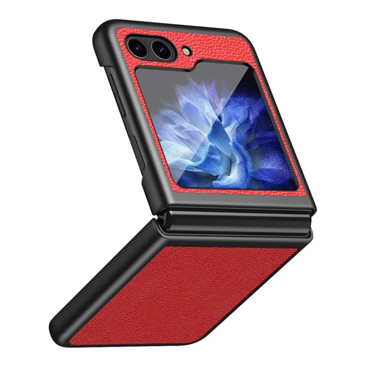 For Samsung Galaxy Z Flip5 5G PU Leather Coated PC Case Litchi Texture Protective Phone Cover - Red