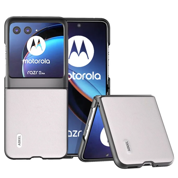 ABEEL For Motorola Razr 40 Ultra 5G Genuine Cow Leather + Hard PC Shell Anti-scratch Phone Case - Grey