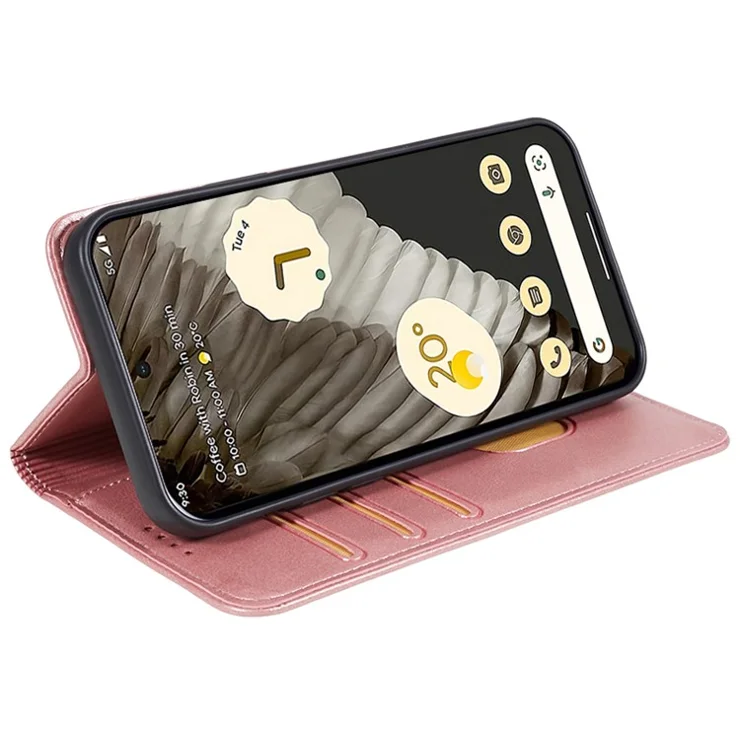 For Google Pixel 8 Pro Strong Magnetic Phone Case PU Leather Stand Case Calf Texture Wallet Cover - Rose Gold