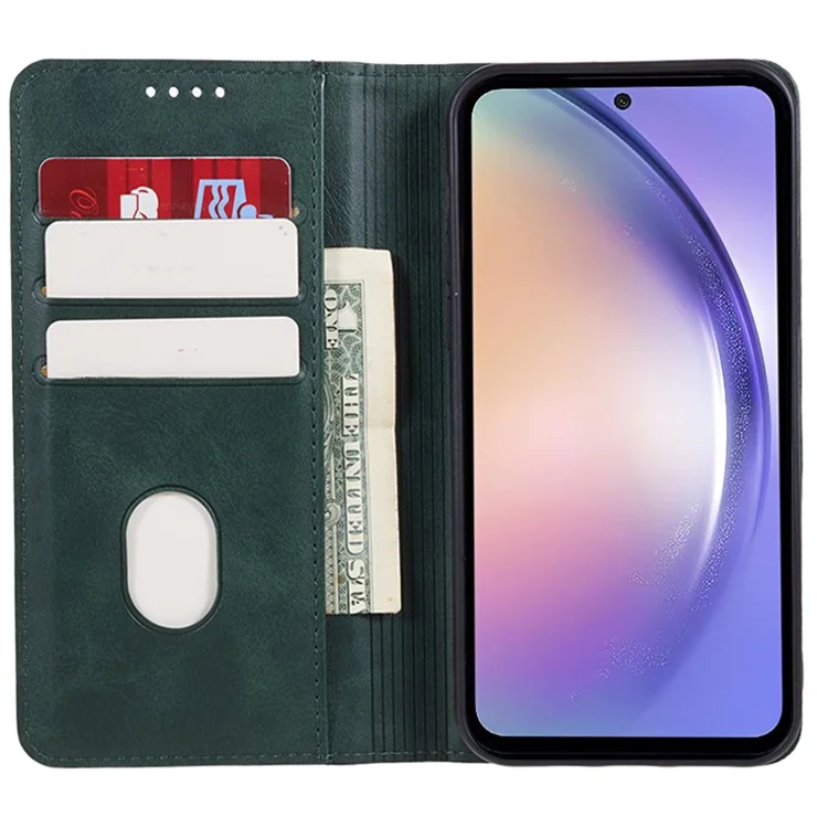 For Samsung Galaxy A22 5G (EU Version) TPU+PU Leather Case Calf Texture Wallet Anti-drop Phone Stand Cover - Green