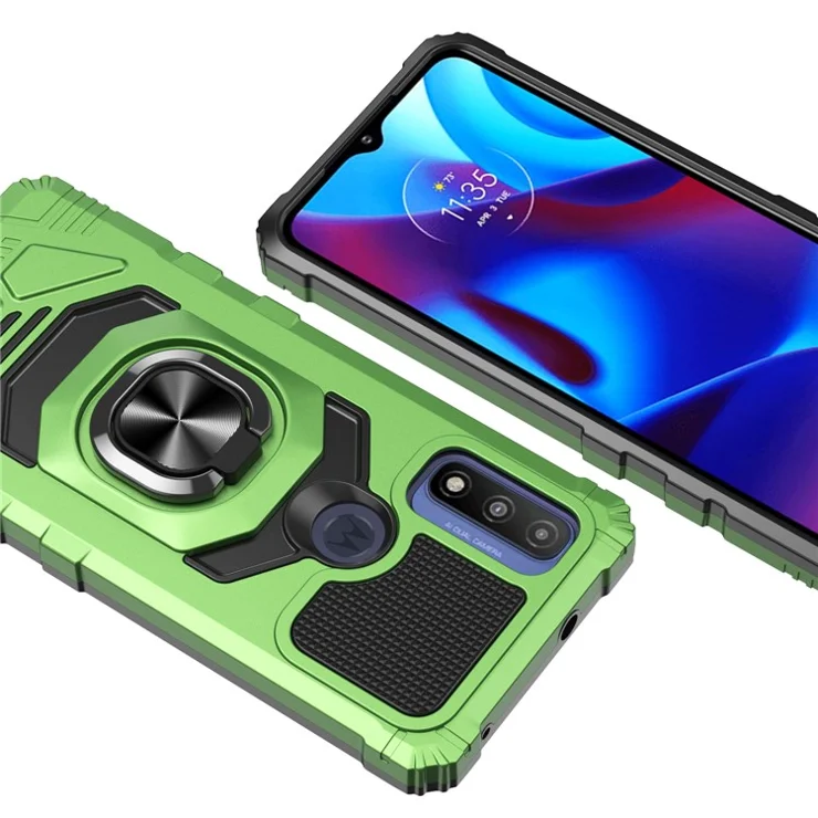 Bulk Purchasing For Motorola G Pure / Moto G Power (2022) Drop-Proof Phone Case Metal Ring Kickstand PC+TPU Back Cover - Green