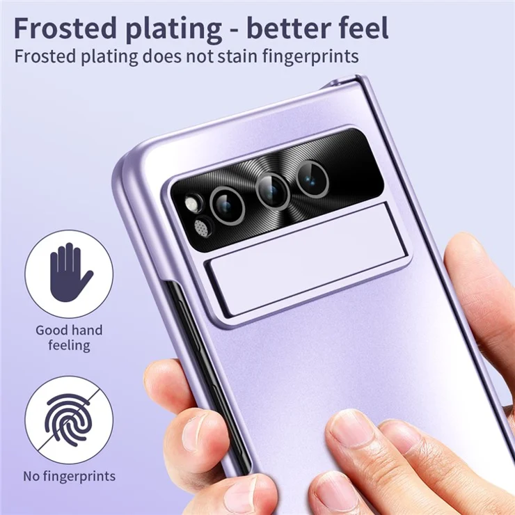 For Google Pixel Fold Kickstand Phone Case Hinge Protection Hard PC Cover with Tempered Glass Screen Film - Purple