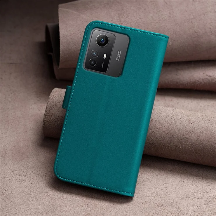 BINFEN COLOR BF17 For Xiaomi Redmi Note 12S 4G Mobile Phone Stand Case PU Leather Cover Wallet Shell - Green