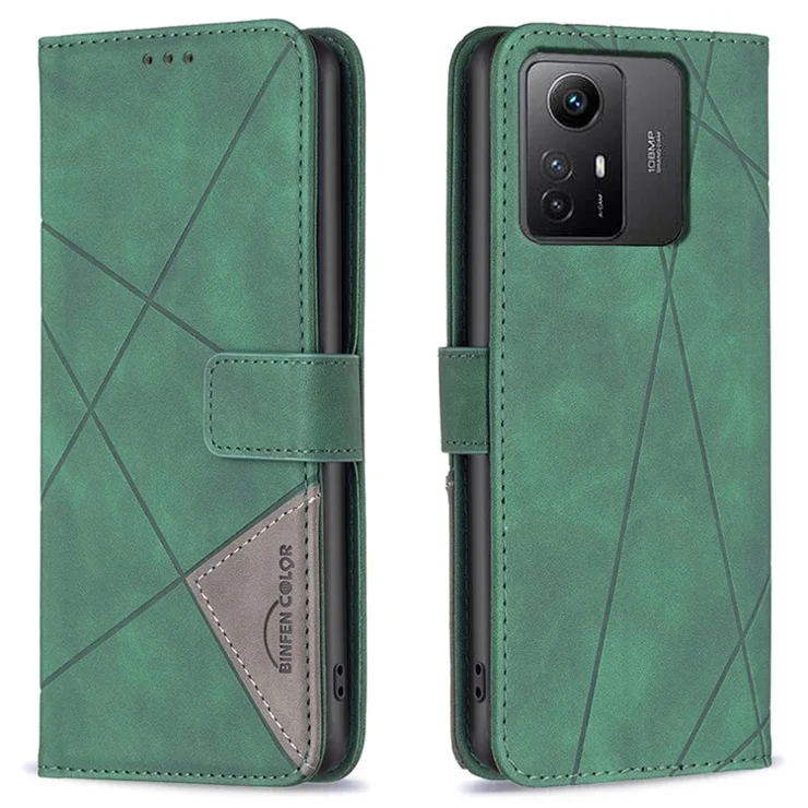 BINFEN COLOR For Xiaomi Redmi Note 12S 4G Phone Cases Wallet Stand Geometry Imprinted Leather Cover - Green