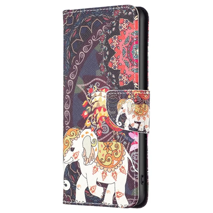 For Xiaomi Redmi Note 12S 4G Pattern Printing Phone Case PU Leather Stand Wallet Flip Cover - Flower and Elephant
