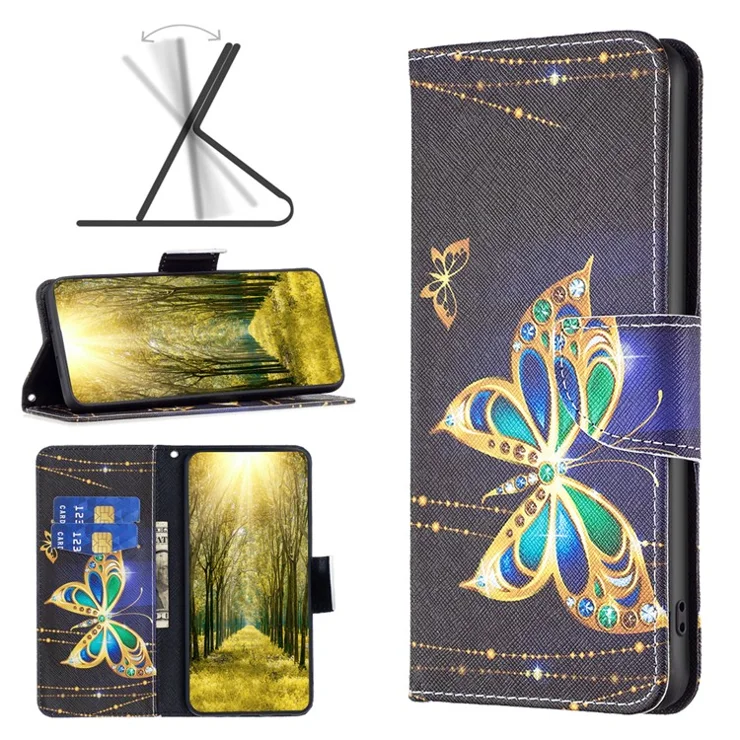 For Xiaomi Redmi Note 12S 4G Pattern Printing Phone Case PU Leather Stand Wallet Flip Cover - Jewelry Butterfly