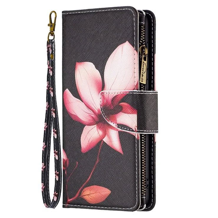 BF03 Zipper Pocket Wallet Case for Xiaomi Redmi Note 12S 4G PU Leather Stand Pattern Printing Phone Cover - Pink Flower