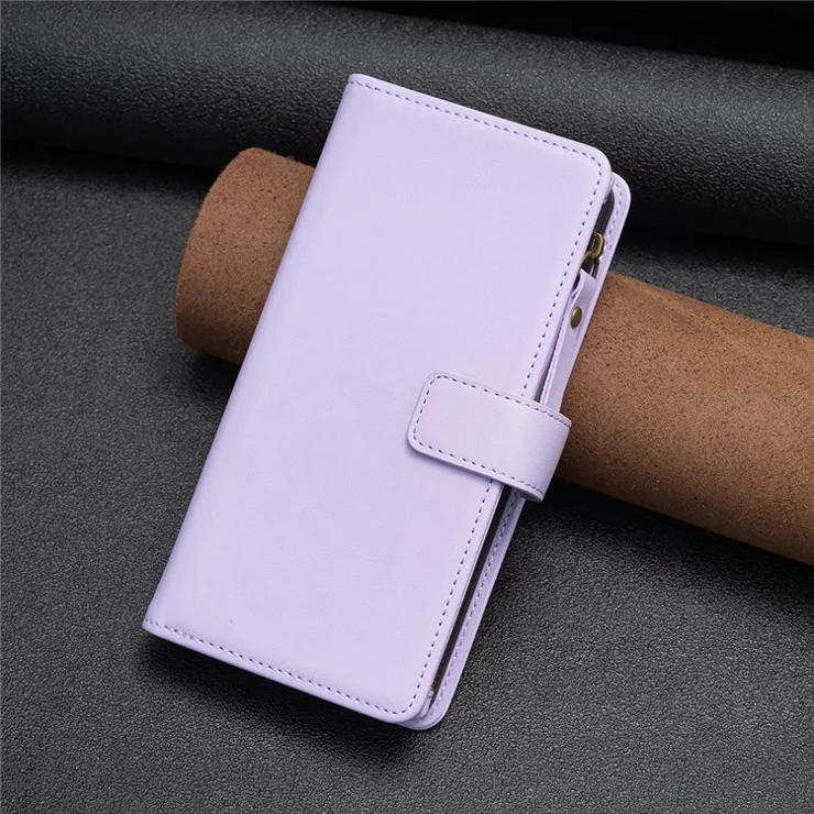 BF Style-19 for Xiaomi Redmi Note 12S 4G Zipper Pocket PU Leather Case Phone Cover with Wallet Stand - Purple