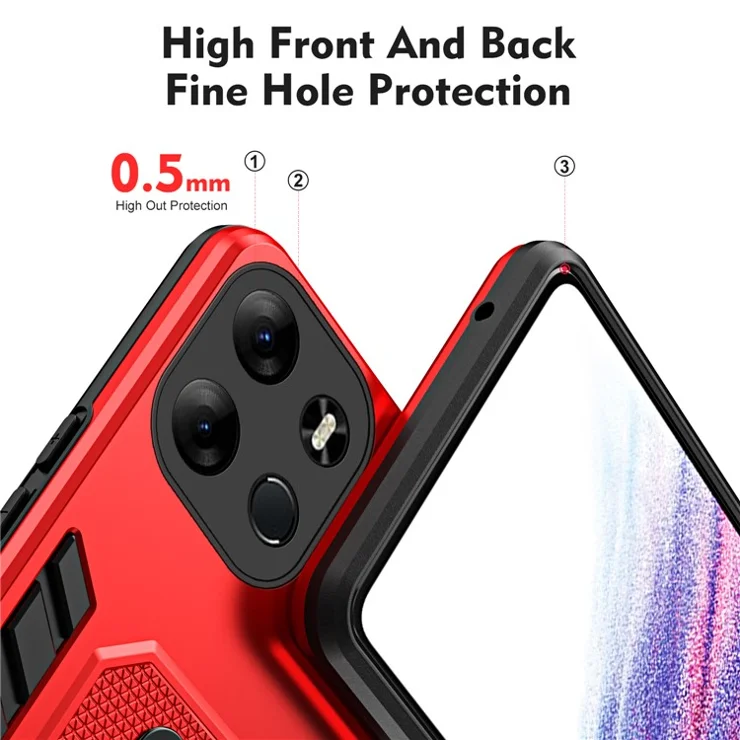 For TECNO Spark Go 2023 4G / Pop 7 Pro 4G Soft Ring Strap TPU+PC Phone Case Kickstand Back Cover - Red