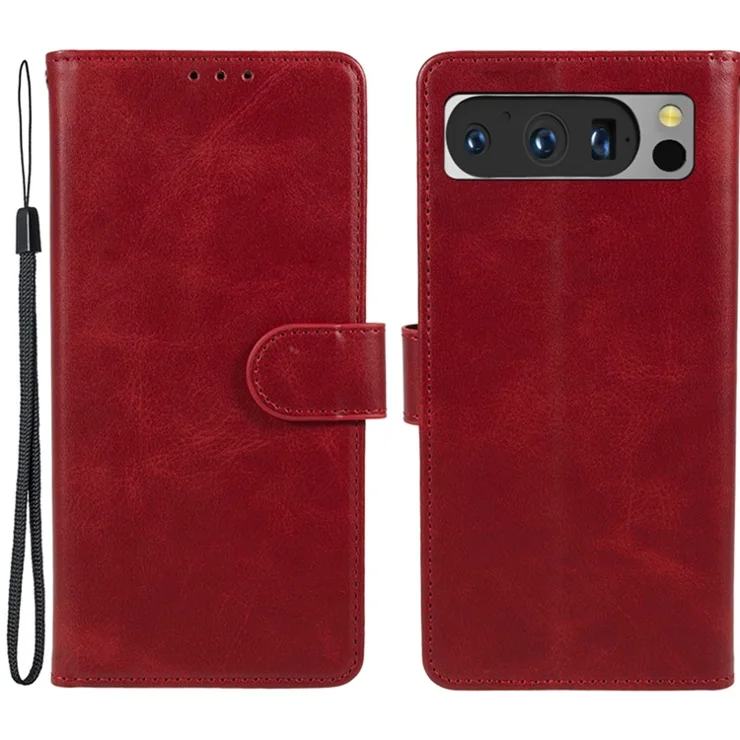 For Google Pixel 8 Pro PU Leather Wallet Phone Case Calf Texture Shockproof Stand Cover - Red