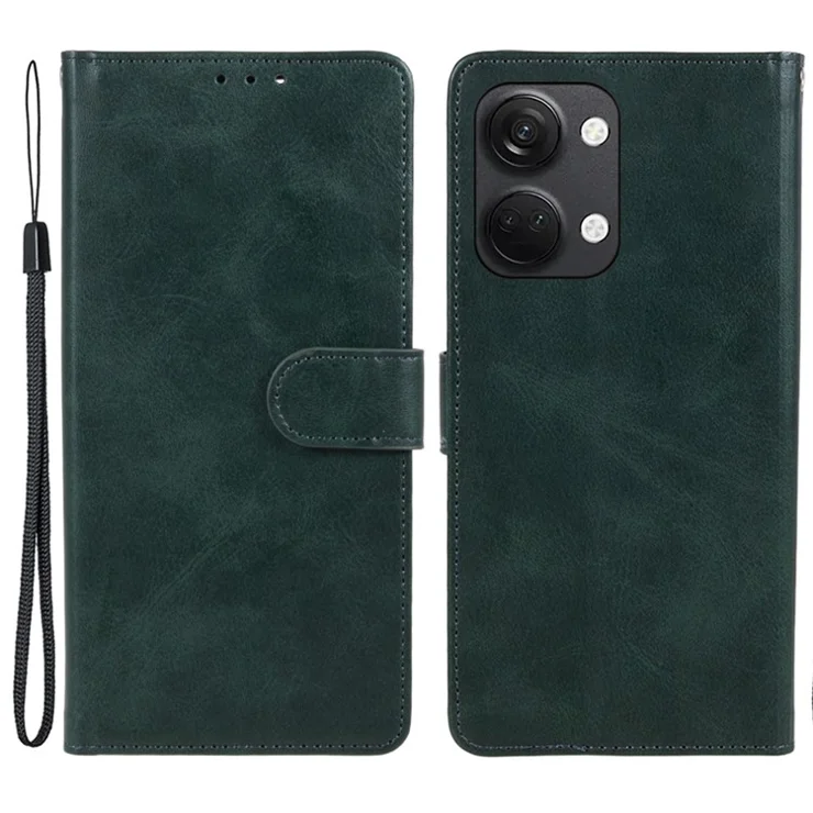 For OnePlus Ace 2V / Nord 3 5G PU Leather Phone Case Calf Texture Wallet Stand Anti-drop Cover - Blackish Green