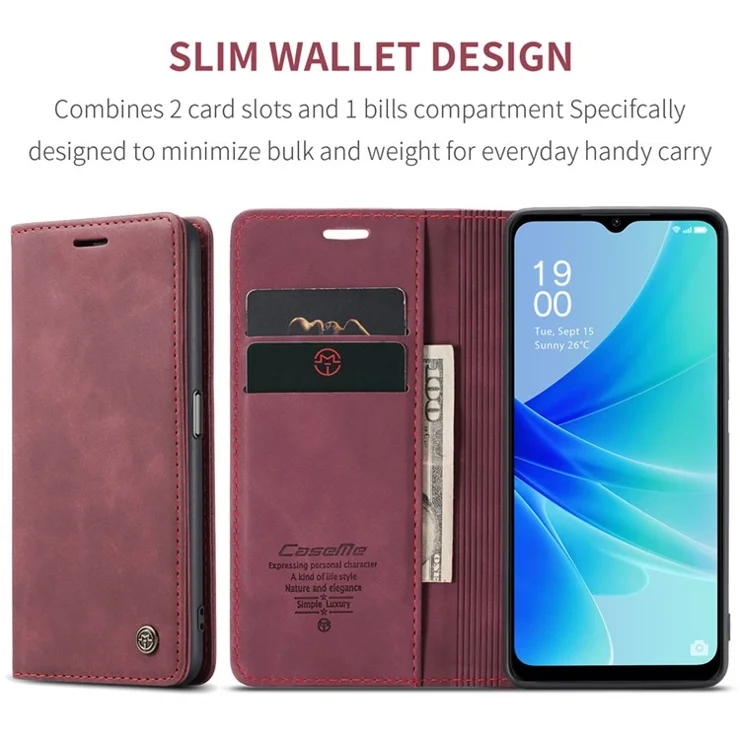CASEME 013 Series Leather Case for Oppo A57 4G / A57s 4G / A57e 4G / A77 4G / A77s 4G / OnePlus Nord N20 SE 4G Wallet Stand Phone Cover - Red
