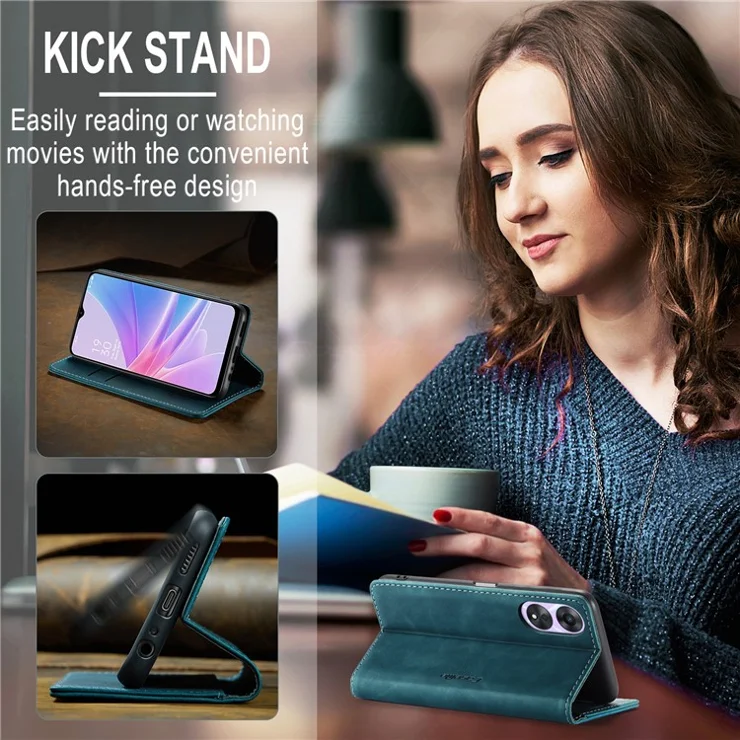 CASEME 013 Series For Oppo A78 5G Multifunction Wallet Phone Case PU Leather Stand Flip Cover - Blue