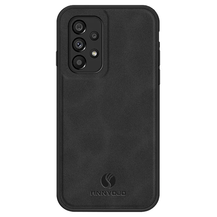 ANNYOJO For Samsung Galaxy A53 5G PU Leather Coated PC+TPU Cover Anti-scratch Phone Case - Black