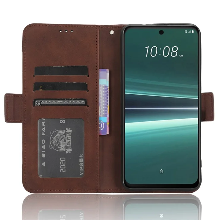 For HTC U23 Pro 5G Multiple Card Slots Cell Phone Cover PU Leather Case with Stand Wallet - Brown