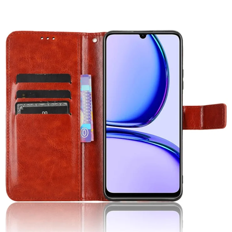 For Realme C53 (Global) / C53 (India) / C51 / Note 50 4G / Narzo N53 4G Wallet Stand Case Crazy Horse Texture PU Leather + TPU Phone Cover - Brown