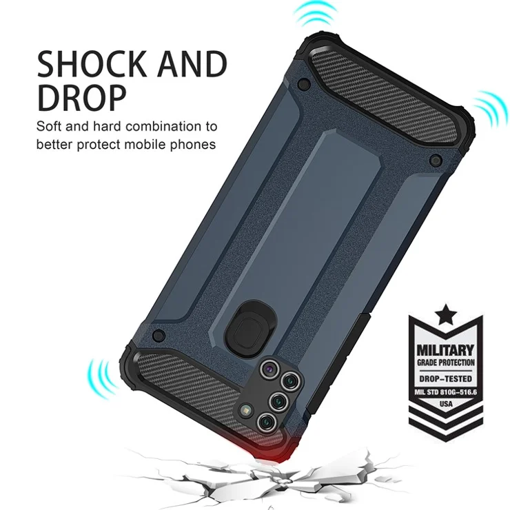 Mobile Phone Cover for Samsung Galaxy A21s Drop Protection PC+TPU Back Case - Navy Blue