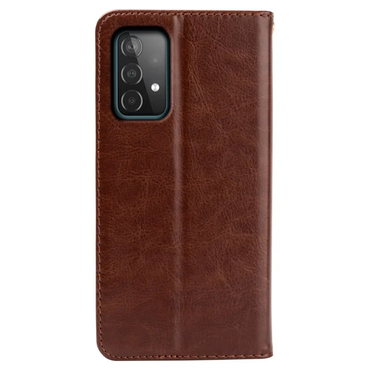 For Samsung Galaxy A53 5G Anti-Scratch PU Leather Stand Case Slim-Fit Crazy Horse Texture Wallet Case - Brown