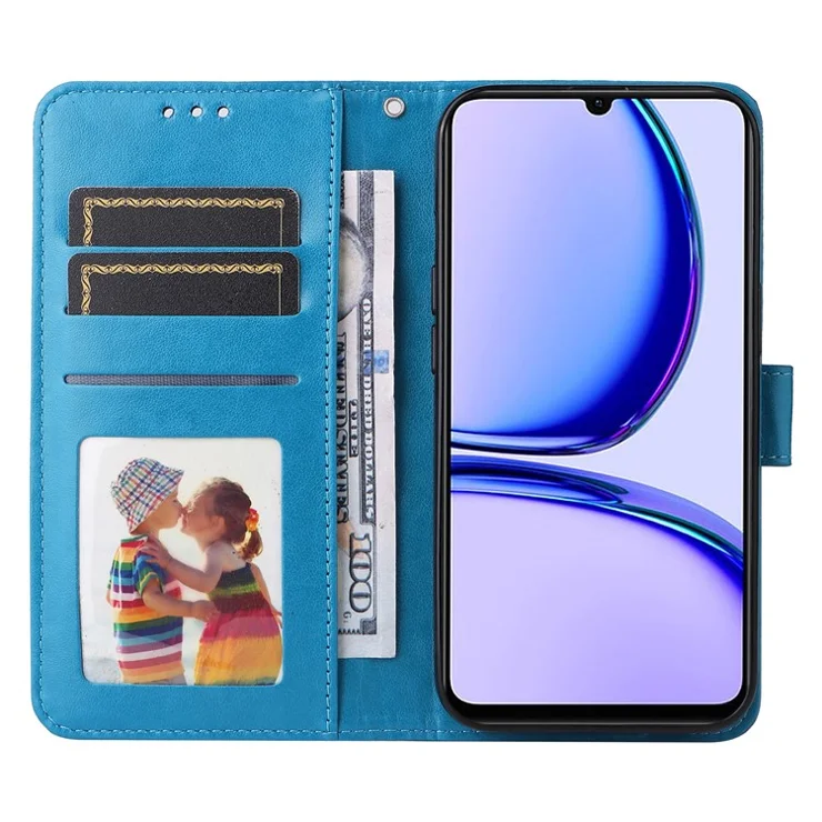 For Realme C53 (Global) / C53 (India) / C51 / Narzo N53 4G Sunflower Imprinted Stand PU Leather Cover Wallet Drop-proof Case - Blue