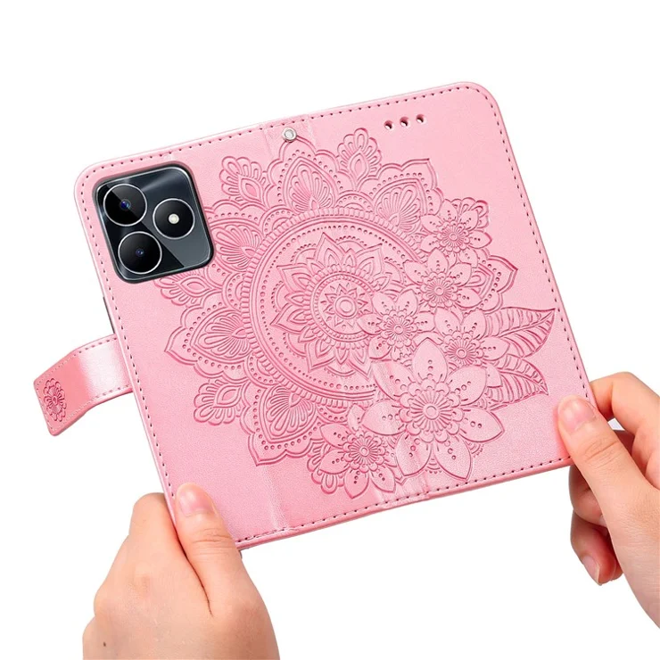 For Realme C53 (Global) / C53 (India) / C51 / Narzo N53 4G Case Floral Pattern PU Leather Wallet Stand Phone Cover - Pink