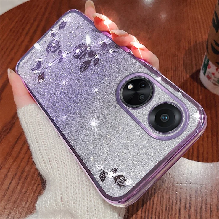 Funda De Silicona Transparente Con Brillantina Y Pejo De Maquillaje Soporte Para Reno12 (SF JMCX Púrpura