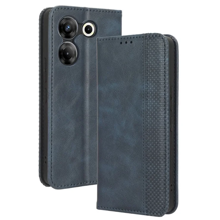 For TECNO Camon 20 Pro 5G CK8n Retro PU Leather Phone Case Drop-Proof Stand Wallet Cover - Blue