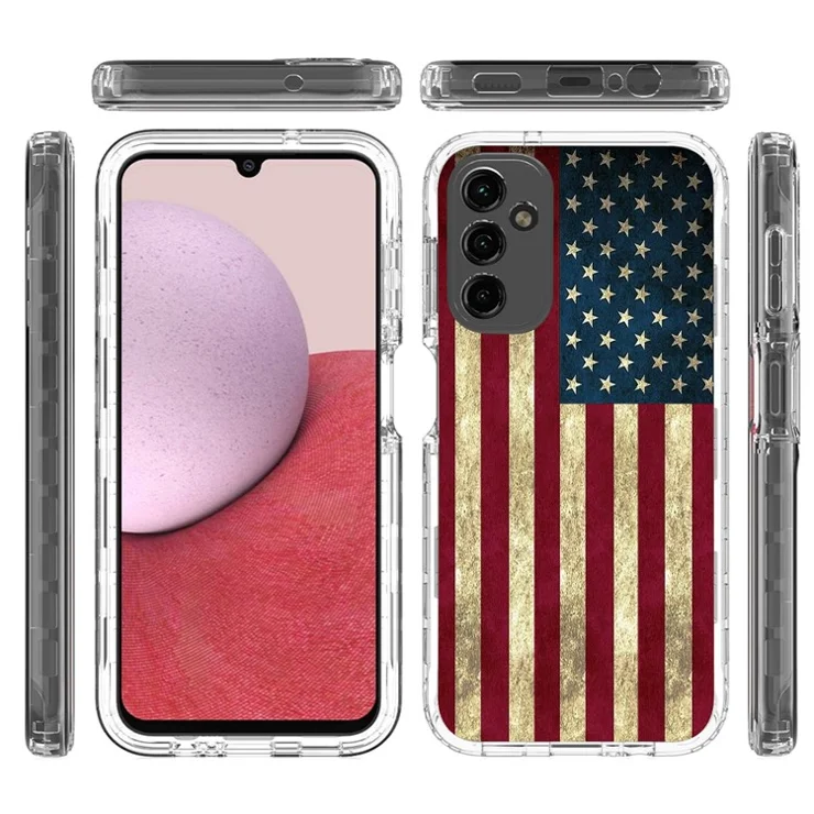 For Samsung Galaxy A14 5G / 4G Pattern Printing Phone Case Transparent PC Frame + TPU Cover - American Flag