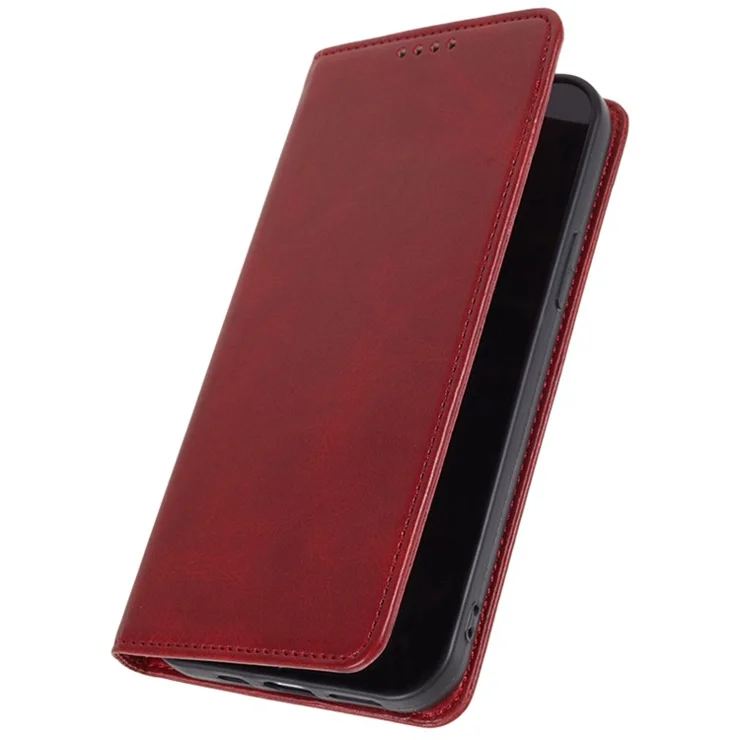For Samsung Galaxy A24 4G (162.1 x 77.6 x 8.3mm) PU Leather Wallet Stand Case Calf Texture Anti-fall Phone Cover - Red