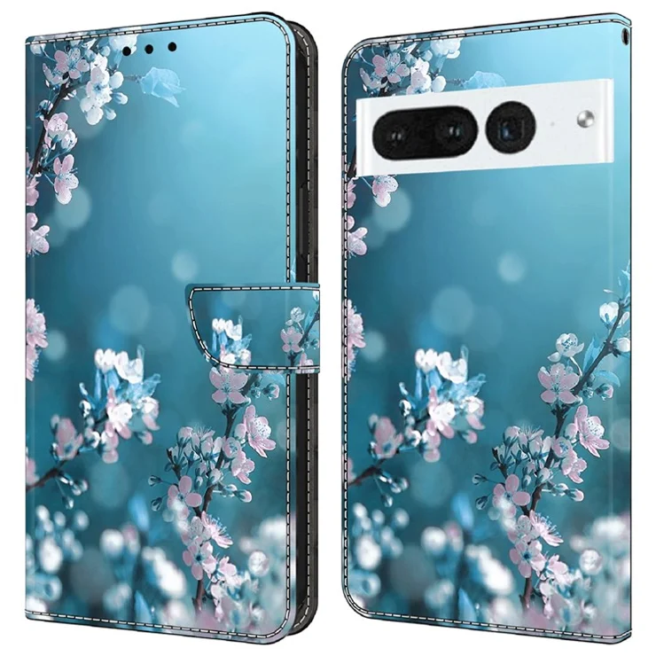 For Google Pixel 7 Pro 5G PU Leather Stand Cover 3D Pattern Printed Flip Wallet Phone Case - Plum Blossoms
