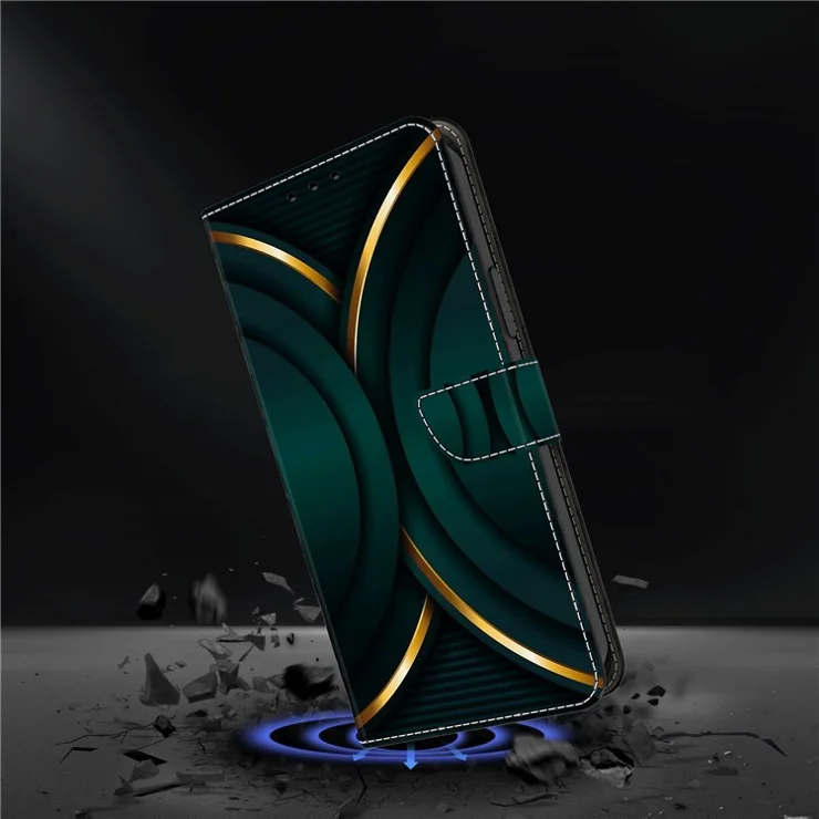 For iPhone 13 Wallet Case PU Leather Magnetic Closure 3D Pattern Stand Phone Cover - Gold Contour