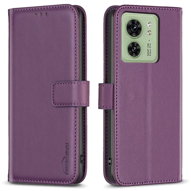 BINFEN COLOR BF17 For Motorola Edge 40 5G Phone Cover Stand Design TPU+PU Leather Wallet Case - Dark Purple