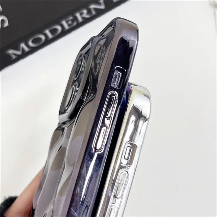 Shockproof Phone Case for iPhone 14 Meteorite Texture Electroplating Soft TPU Cover - Silver