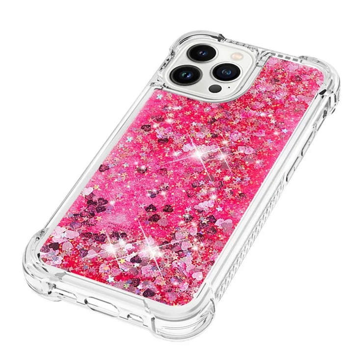 For iPhone 15 Pro Max TPU Case Glitter Quicksand Shockproof Phone Back Cover - Pink / Hearts