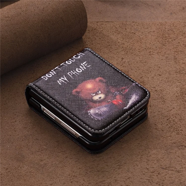 For Samsung Galaxy Z Flip5 5G PU Leather+PC Phone Case Pattern Printing Protective Cover - Bear