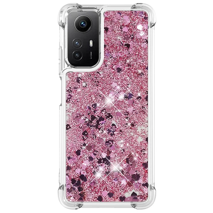 For Xiaomi Redmi Note 12S 4G / Note 11S 4G / Note 11 4G (Qualcomm) TPU Case Glitter Quicksand Shockproof Phone Back Cover - Rose Gold / Hearts