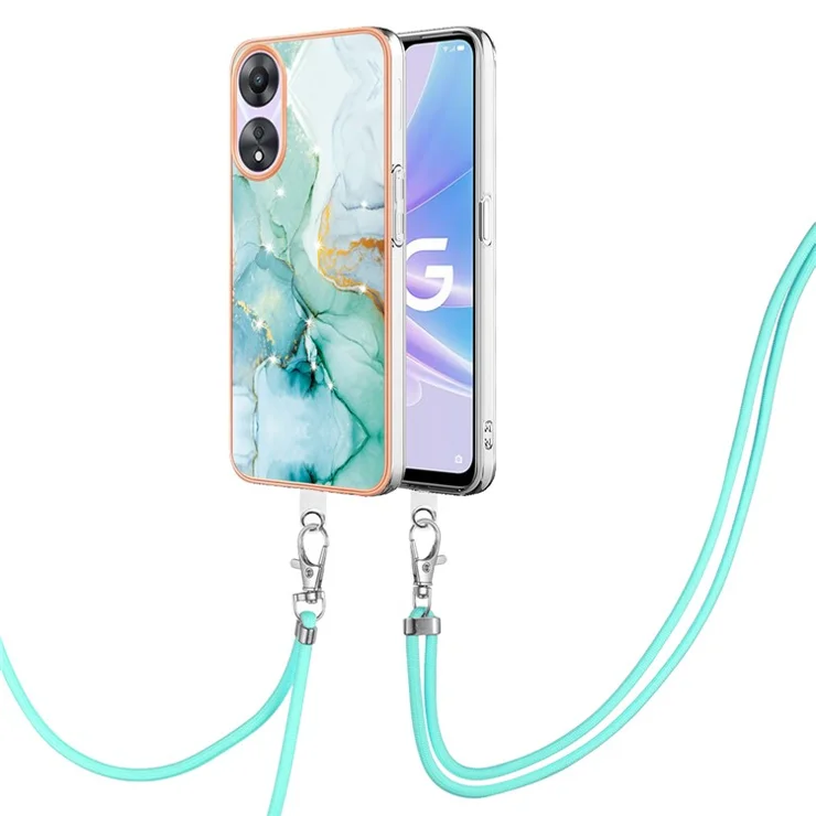 For Oppo A78 / A58 5G Case with Shoulder Strap IMD IML Flower Pattern TPU Back Cover - Green 003