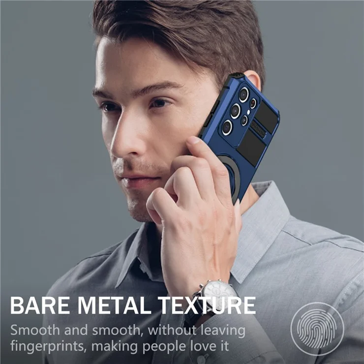 For Samsung Galaxy S21 Ultra 5G Magnetic Kickstand Case PC+TPU Scratch Resistant Phone Cover - Blue