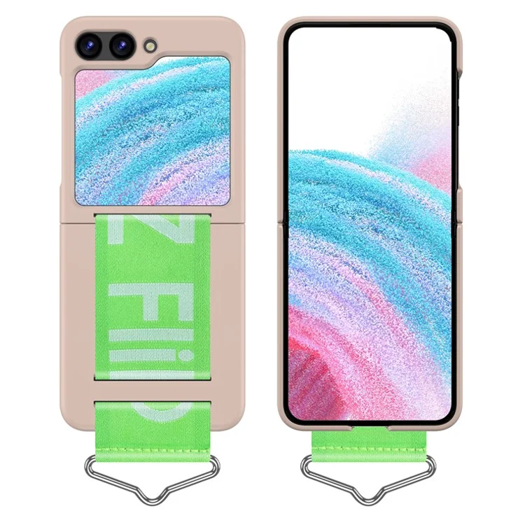 For Samsung Galaxy Z Flip5 5G Hard PC Phone Cover Protective Case with B-Shape Ring Holder - Rose Pink+Green