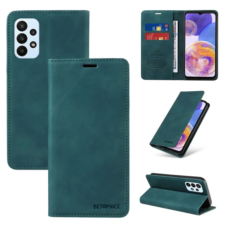 BETOPNICE 003 For Samsung Galaxy A73 5G Slim-Fit PU Leather Stand Cover RFID Blocking Wallet Phone Case - Green