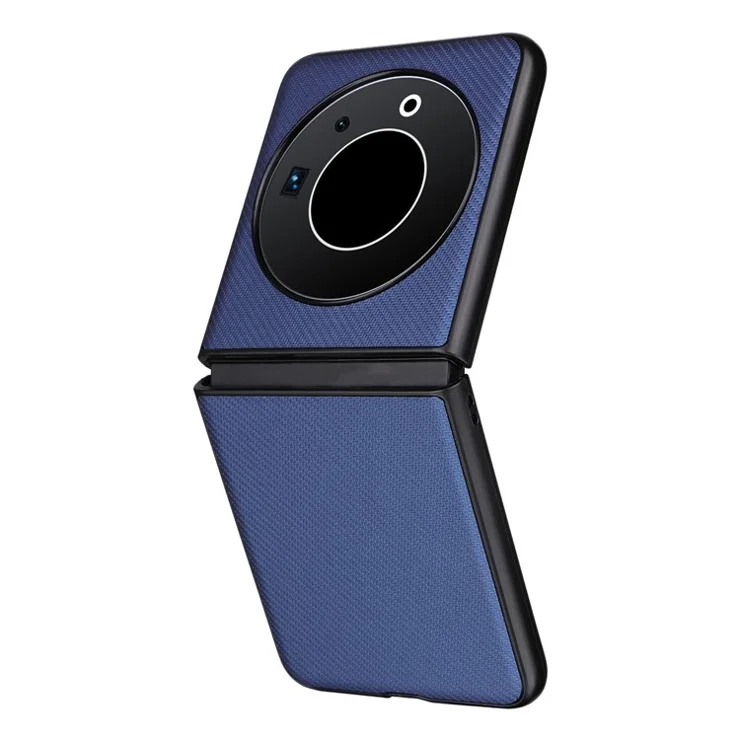 For TECNO Phantom V Flip Carbon Fiber Texture Case PU Leather Coated PC Anti-Drop Phone Cover - Blue