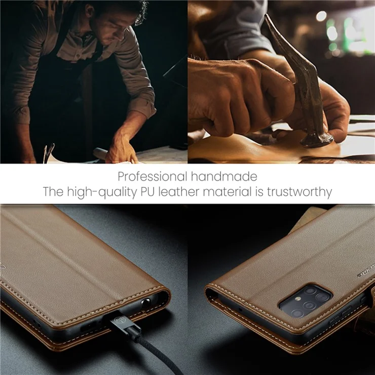 For Samsung Galaxy A51 4G SM-A515 / M40S Leather Case CASEME 023 RFID Blocking 3 Card Slot Mobile Cover - Brown