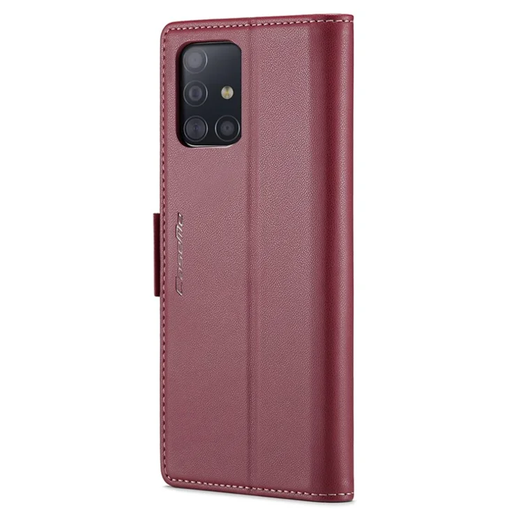 For Samsung Galaxy A51 4G SM-A515 / M40S Leather Case CASEME 023 RFID Blocking 3 Card Slot Mobile Cover - Red