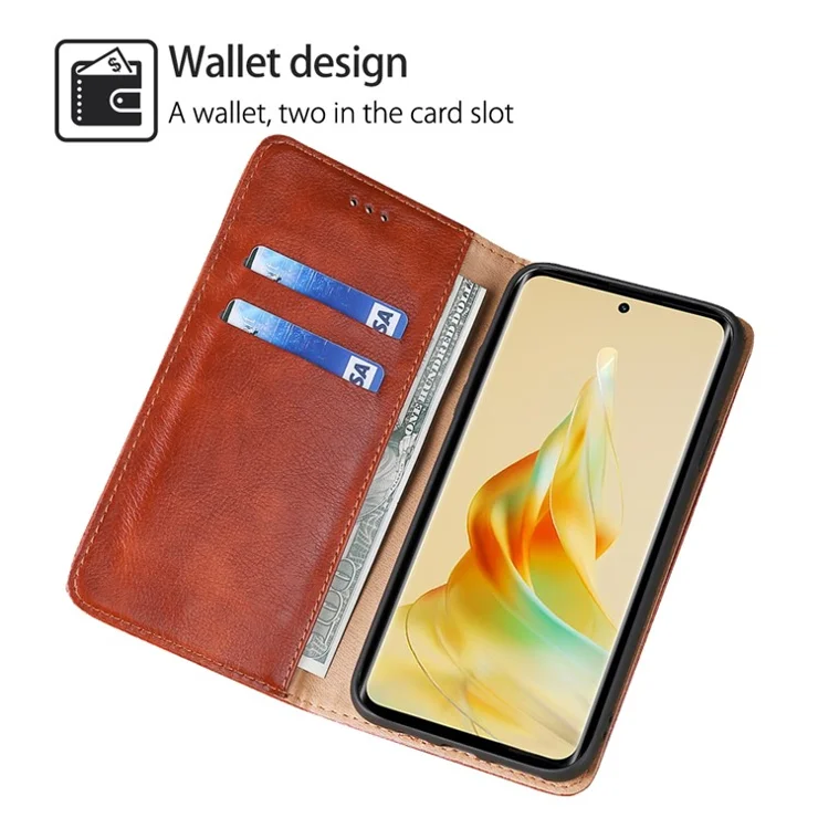 For Oppo Reno10 Pro+ 5G PU Leather + TPU Flip Cover Anti-drop Phone Case with Stand Wallet - Brown