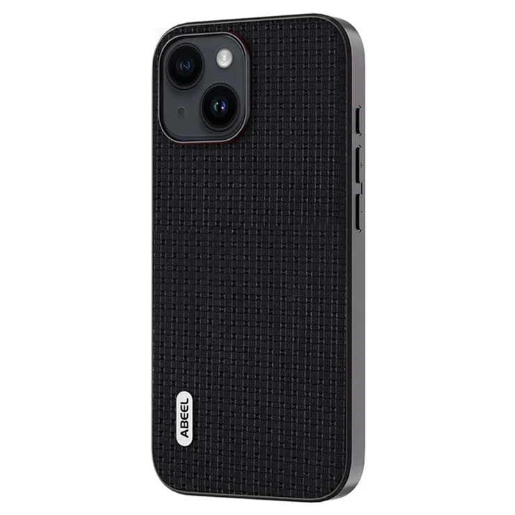 ABEEL For iPhone 13 Slim Thin Phone Case Cowhide Leather Coated PC+TPU Luxury Textured Cover - Black