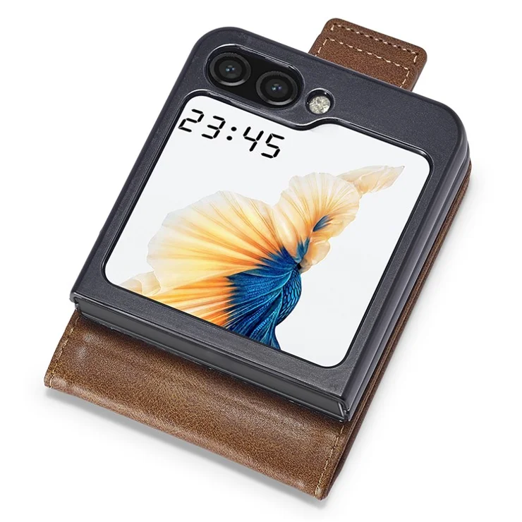 LC.IMEEKE For Samsung Galaxy Z Flip5 5G PU Leather Phone Cover RFID Blocking Card Slot Case - Brown