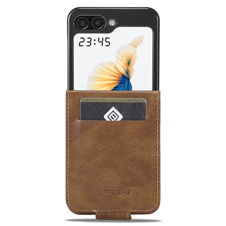 LC.IMEEKE For Samsung Galaxy Z Flip5 5G PU Leather Phone Cover RFID Blocking Card Slot Case - Brown