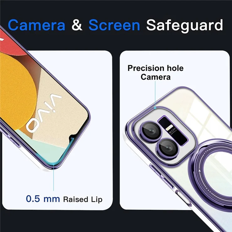 For vivo Y22s 4G / Y35 4G (2022) Ring Kickstand Phone Case Drop Proof PC+TPU Cover Compatible with MagSafe - Silver