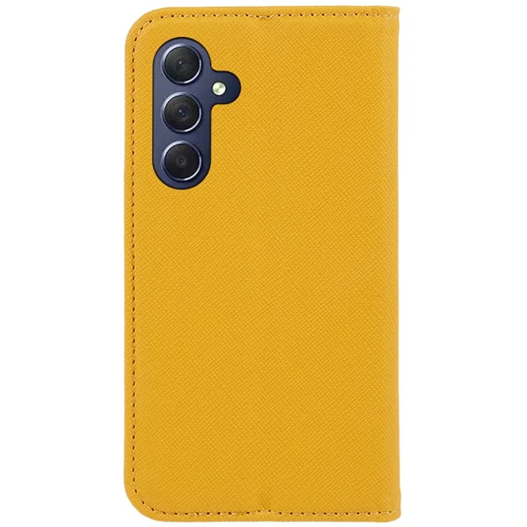 For Samsung Galaxy A25 5G (Global) (161.0 x 76.5 x 8.3mm) Wallet Phone Shell Cross Texture PU Leather Shockproof Flip Stand Phone Case - Yellow