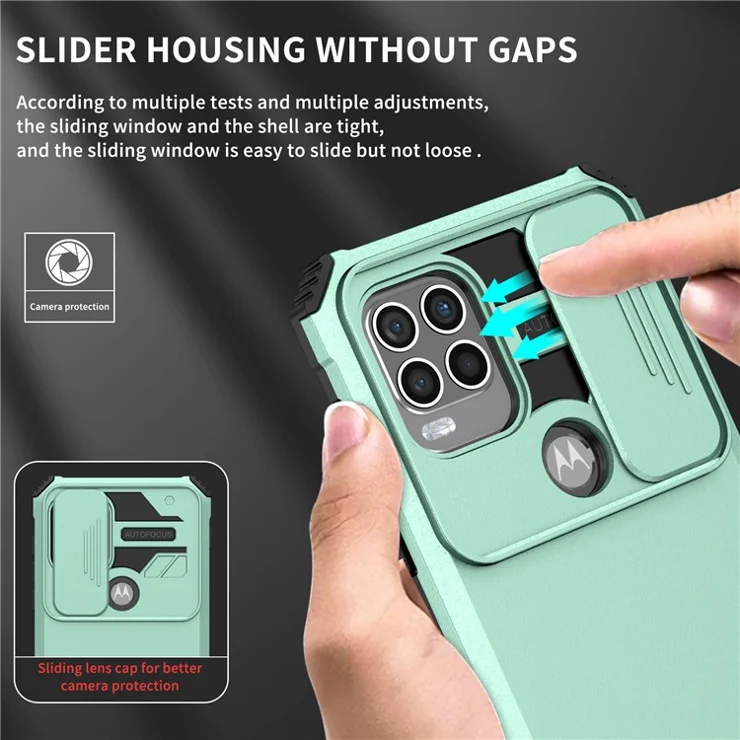 For Motorola Moto G Stylus 5G (2021) Phone Protector Slide Camera Hard PC + Flexible TPU Cover Kickstand Case - Baby Blue